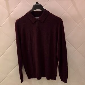 Burgundy Long Sleeve Merino Wool Polo Sweater